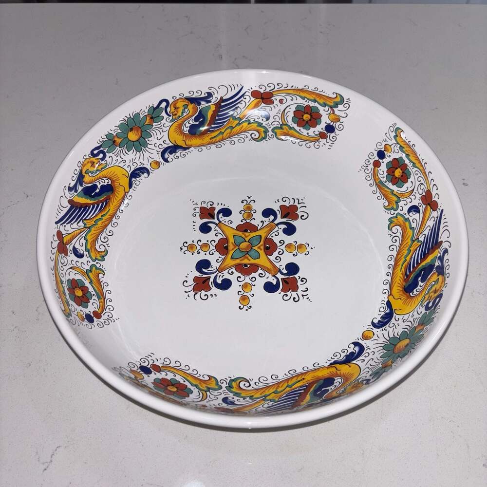 Nova Deruta Italian Ceramic Serving Bowl with Raffaellesco Dragon Pattern